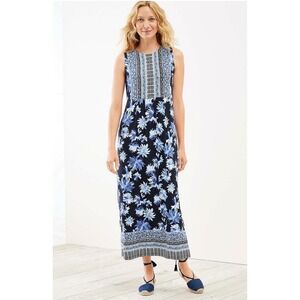 J. Jill Floral Sleeveless Maxi Dress 1X Empire Waist Blue Plus NWT